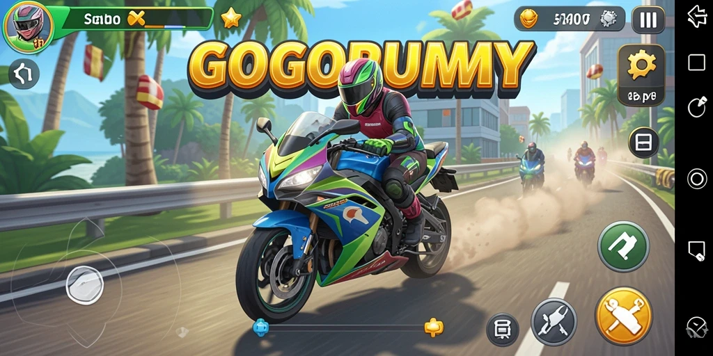 Tampilan memukau dari permainan balap motor GOGORUMMY.
