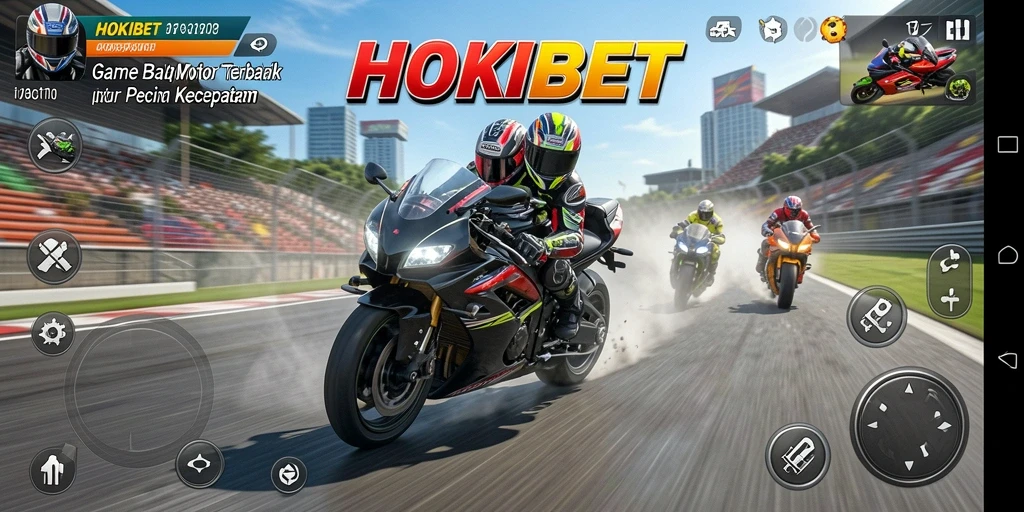 Screenshot HOKIBET menampilkan aksi balapan motor yang mendebarkan.