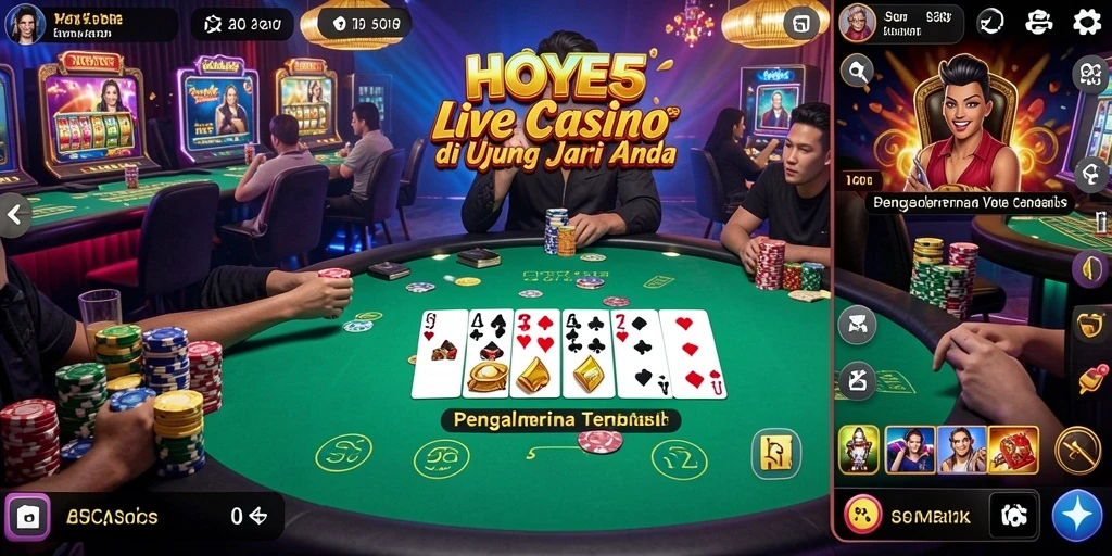 Screenshot gameplay Live Casino HOYE55 menunjukkan dealer profesional dan suasana permainan yang mendebarkan.