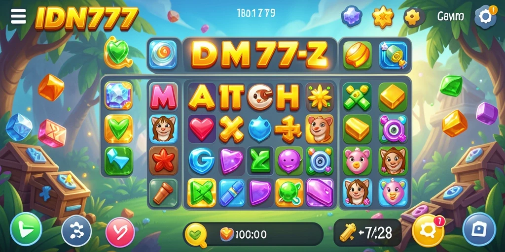 Tangkapan layar gameplay IDN777 dengan suasana Match-3 yang menawan.