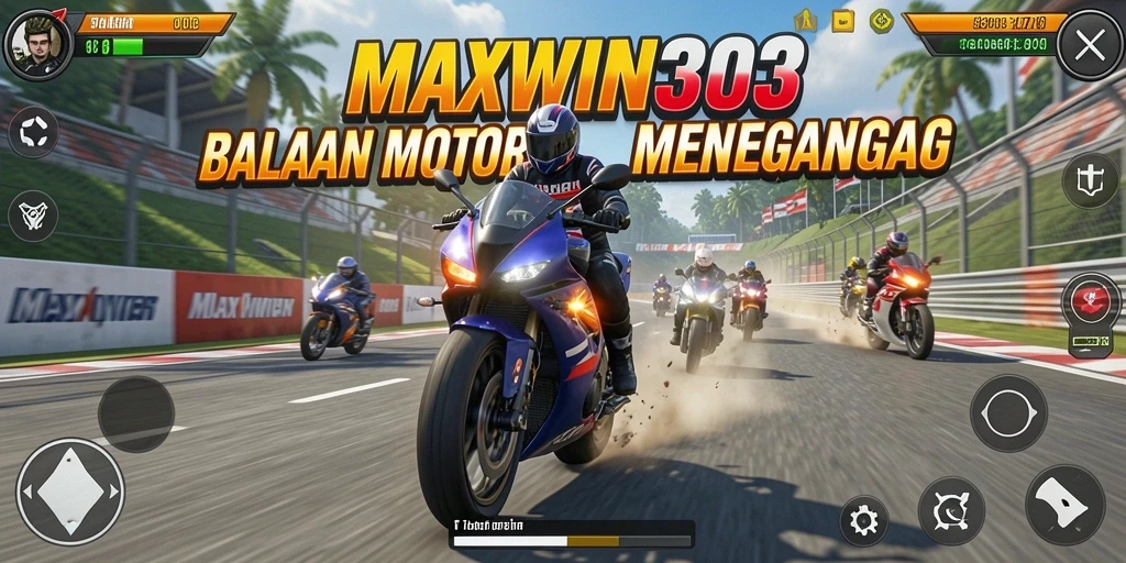 Tampilan gameplay seru dalam balapan motor yang mendebarkan.