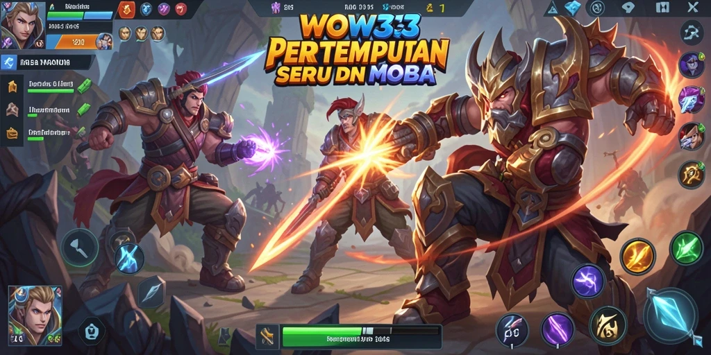 Screenshot gameplay seru WOW33 dalam pertempuran MOBA.